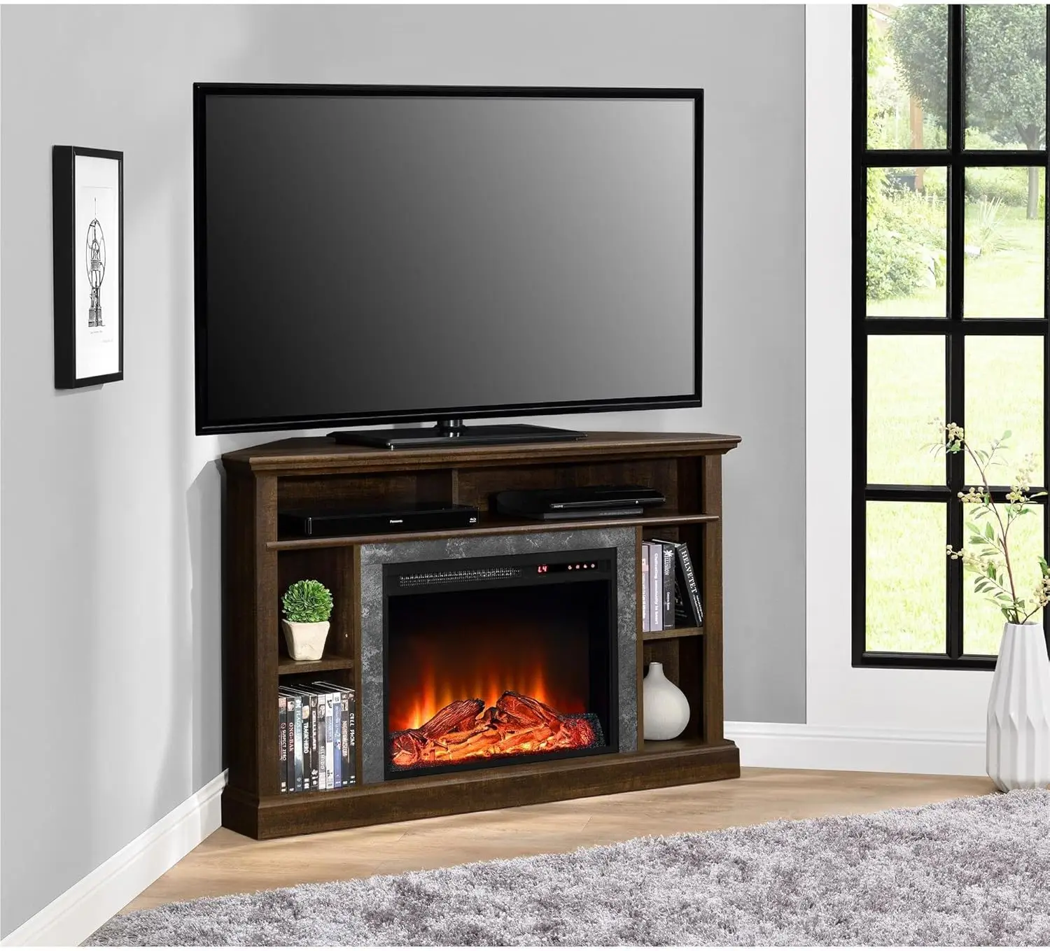 Replaceable Electric Fireplace Insert Heater, Remote Control, Timer, Realistic Log and Flame Effect, Espresso