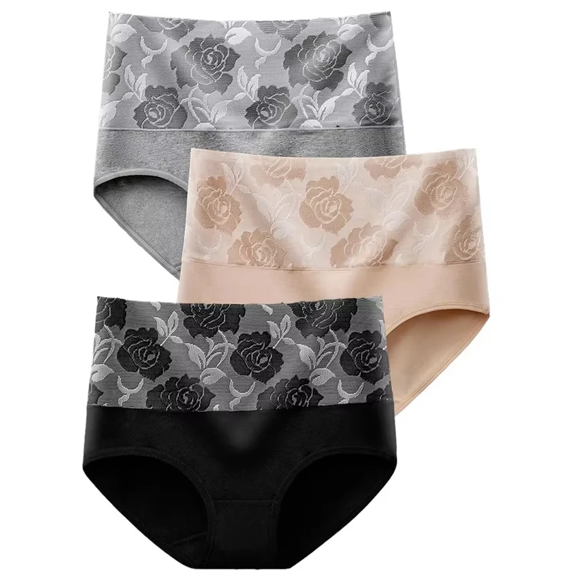 Lote de 3 unidades de ropa interior para mujer, bragas de algodón de talla grande, bragas de cintura alta, lencería Sexy, pantys femeninos M-5XL, ropa interior sin costuras para niñas