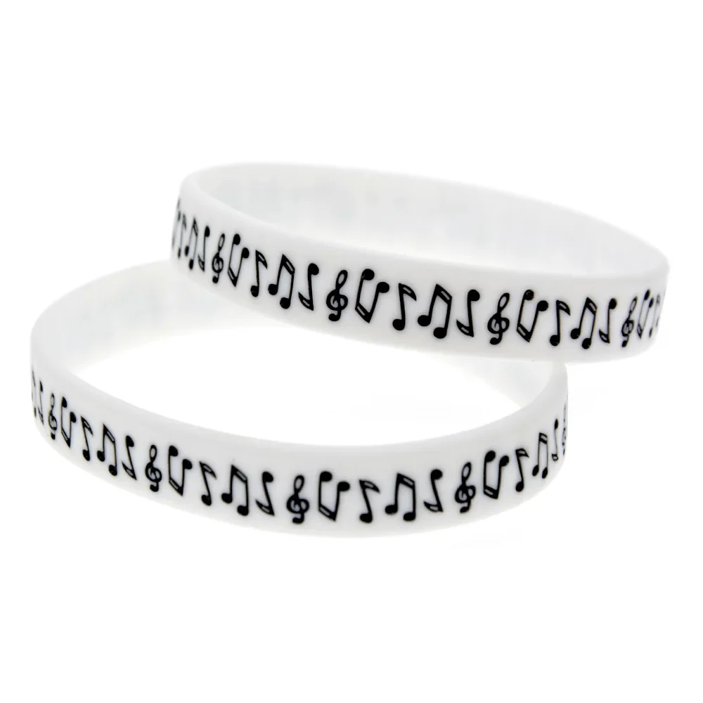 50 Pcs Music Note Silicone Rubber Wristband Student Sport Bracelet Adult Size