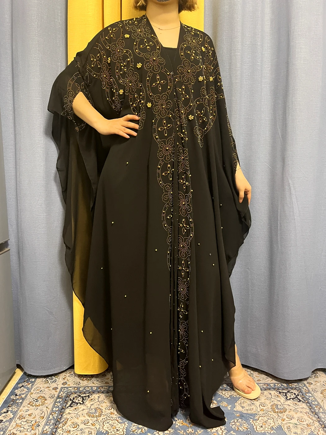 New Open Lined Clothing African Abaya Dress Muslim Hooded Dress Women\'s Hot Diamond Chiffon Skirt Dubai Boubou Islamic Clothing