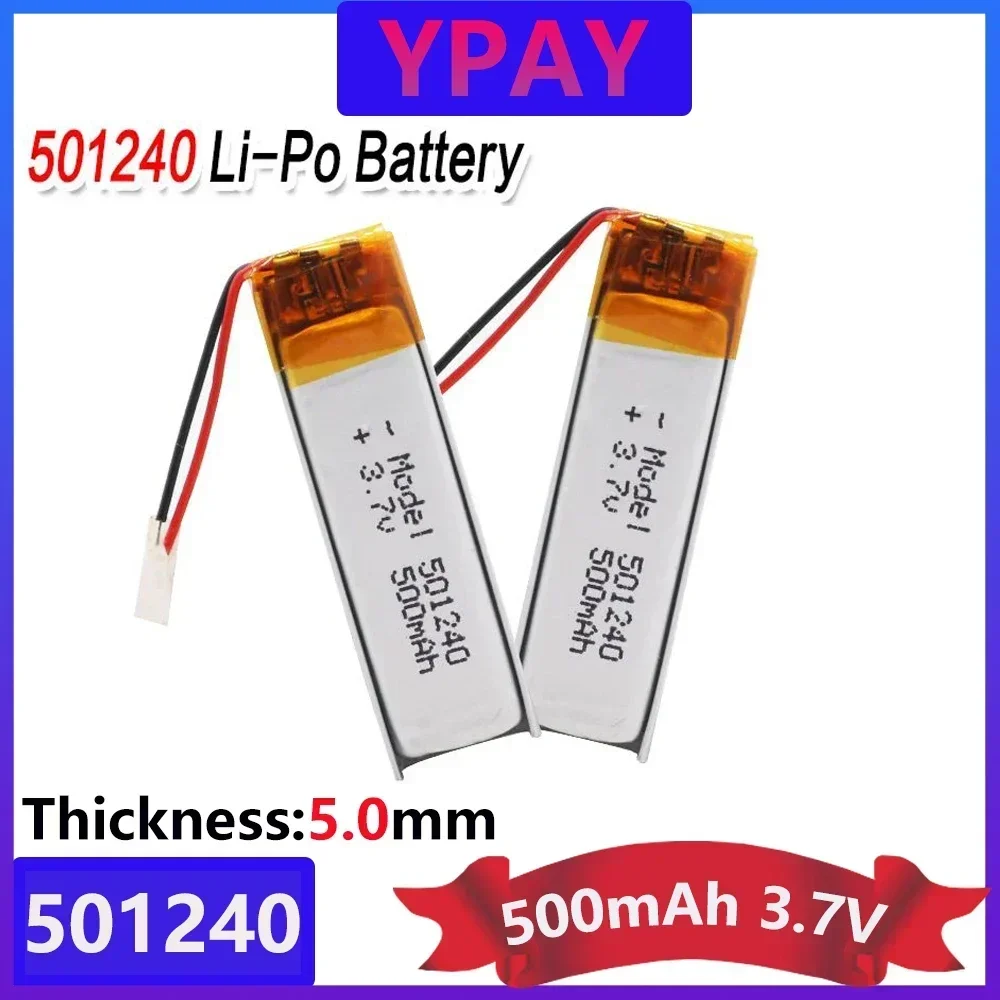 3.7V 500mAh 501240 Battery Li-Polymer Rechargeable Battery 501240 Li Po Lithium Cells For GPS Bluetooth Earphone MP3 MP4 051240