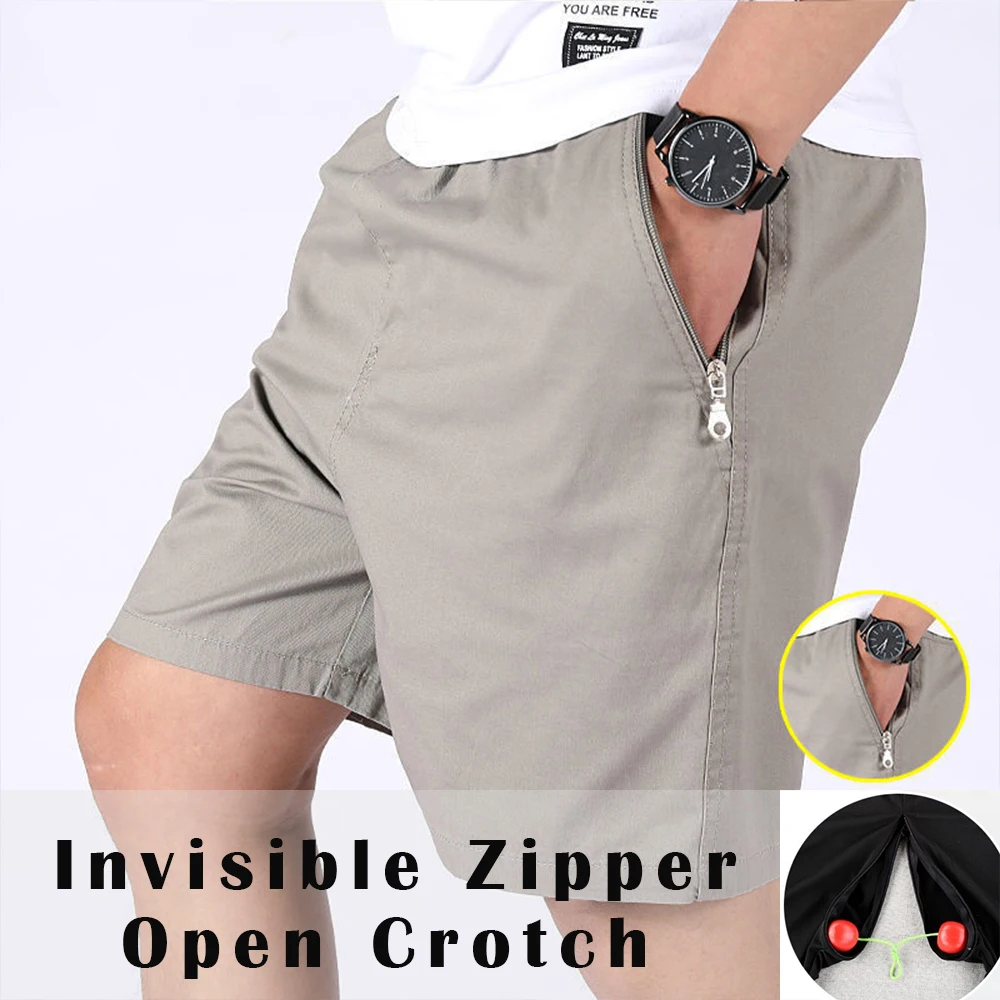 

Summer Invisible zipper Open Crotch Shorts Outdoor Sports Mens Plus Size Casual Bottoms