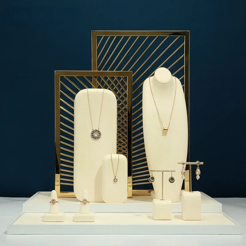 Новый реквизит для ювелирных изделий, металлический бежевый Демонстрационный набор с ожерельем, кольцом, подставкой для хранения ювелирных изделий