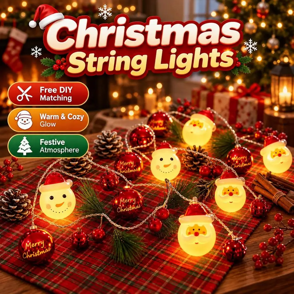 LED Christmas Light String Santa Claus Decorative Lamp Manual DIY Color Light Flashing Holiday Luminous Ornament