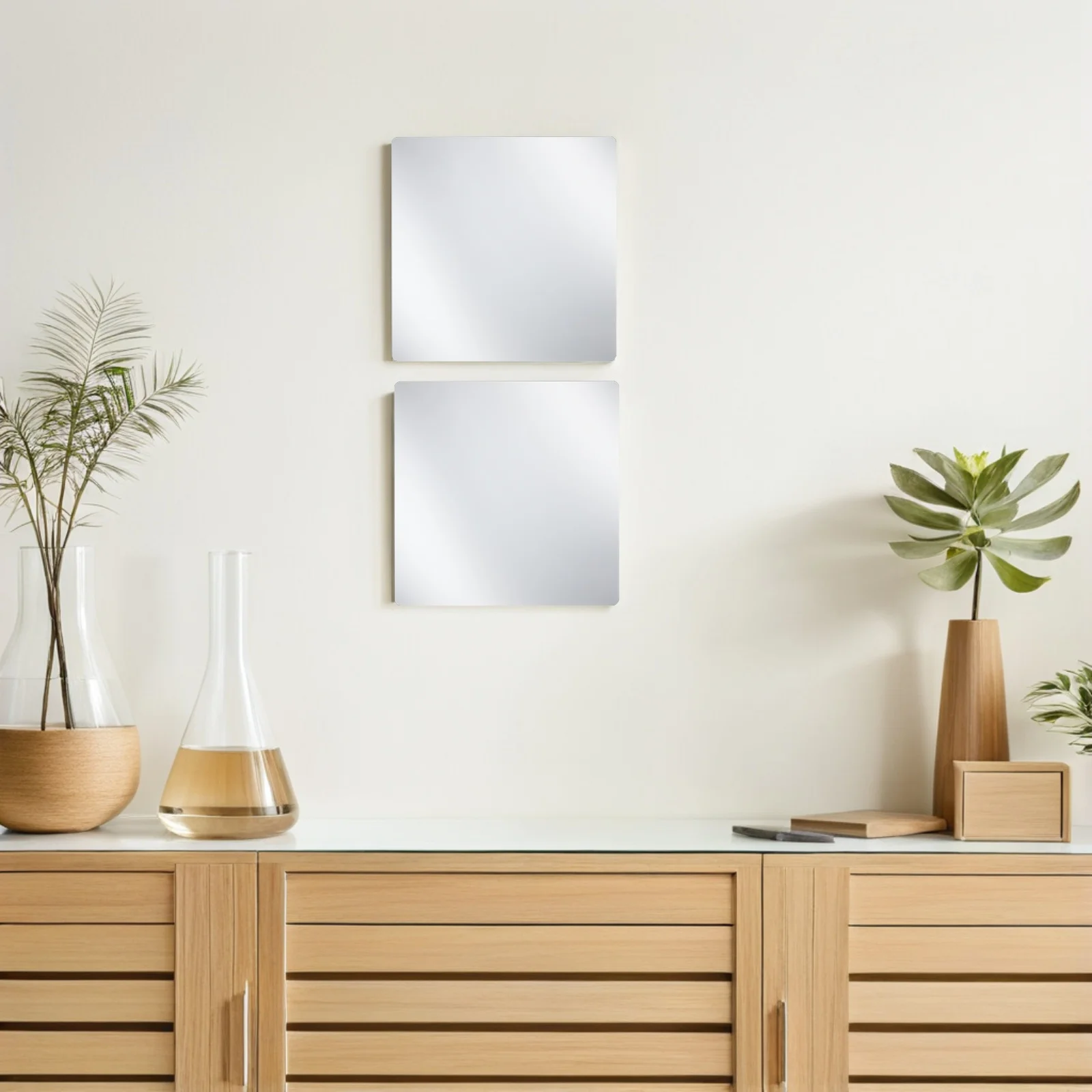 8Pcs 15x15cm Mirror Wall Stickers Self Adhesive Acrylic Sheets Modern Frameless Square Mirrors for Wall Decor Enhanced Light