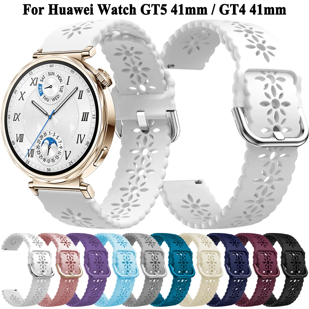 Pulseira feminina de silicone de 18mm, pulseira para huawei watch gt5/gt4 41mm para huawei watch gt 5/gt 4 41mm