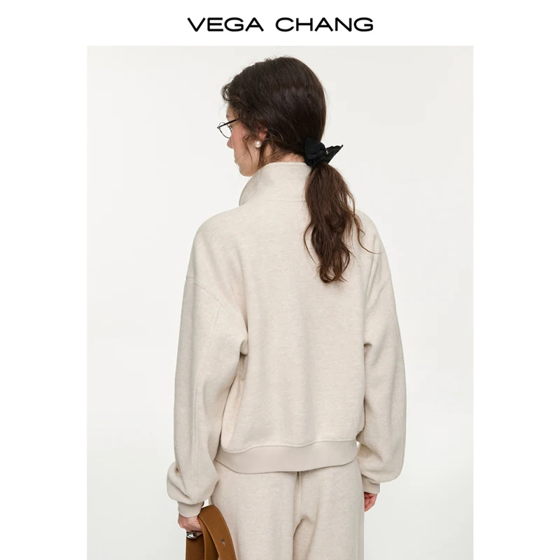 Vega Chang New Winter Style Women's Lazy Wear Zipper Stand Collar Sweatshirt