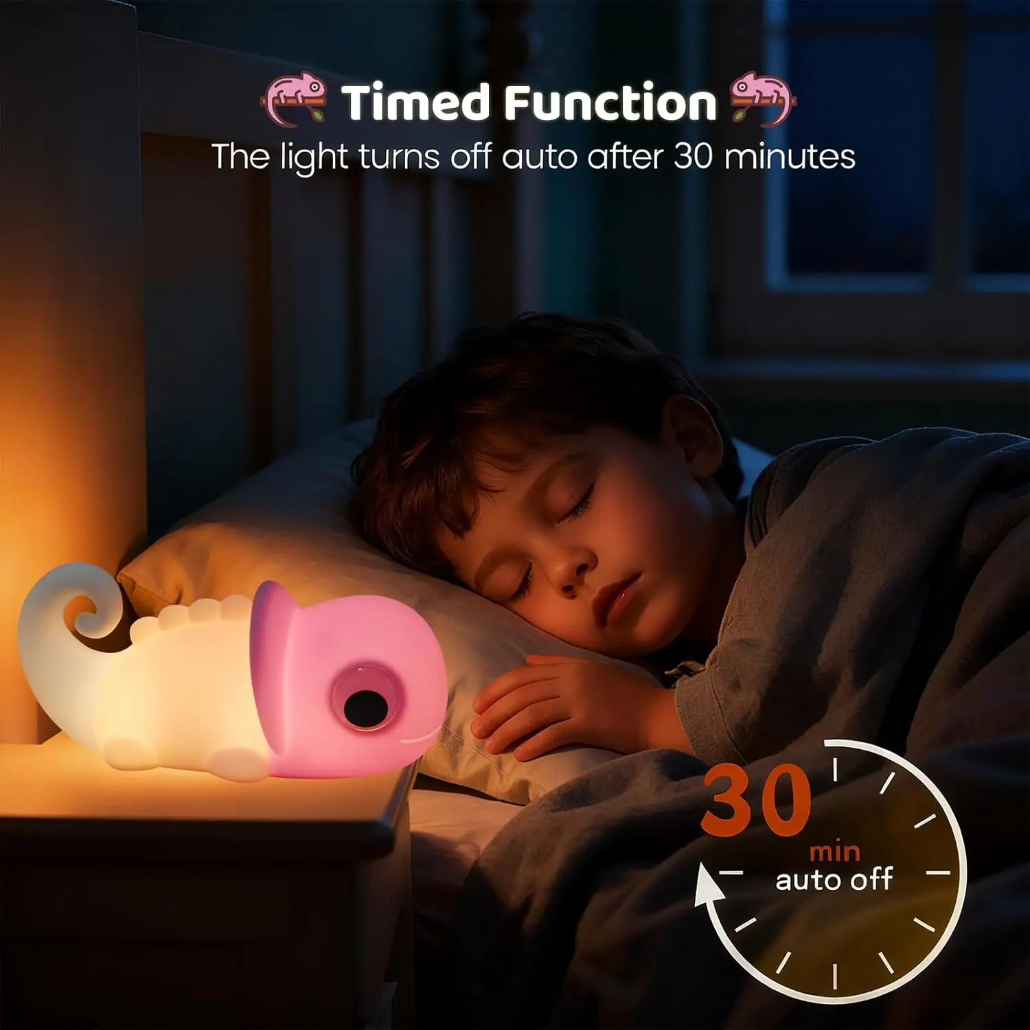 Silicone Chameleon Lamp Sleeping Night Light Dimmable Timer Rechargeable White Noise Nightlight Room Decor Cute Gifts Baby Light