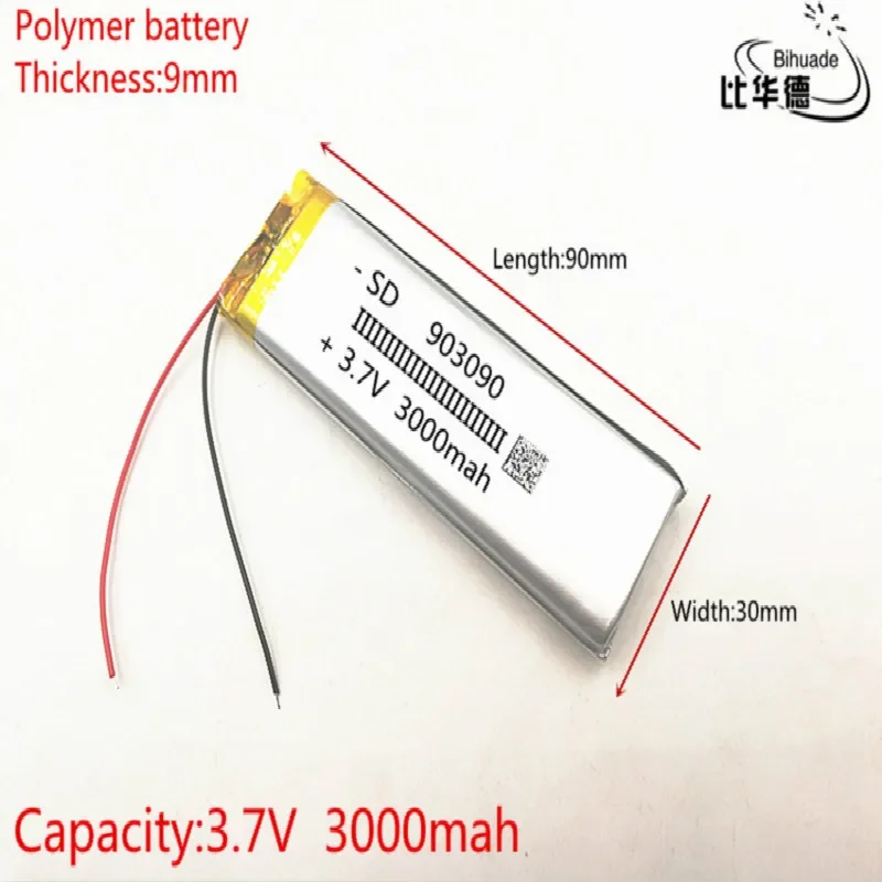 1pcs/lot 3.7V,3000mAH,903090 PLIB; polymer lithium ion / Li-ion battery for GPS,mp3,mp4,mp5,