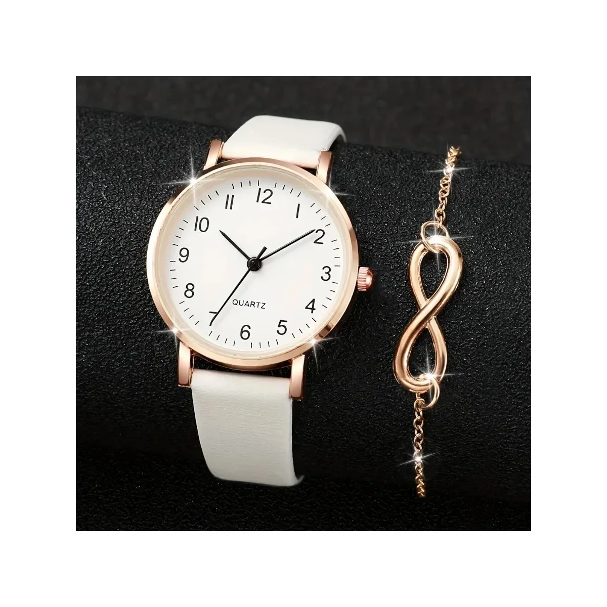 2pcs/set Casual Fashion Quartz Watch Analog PU Leather Wrist Watch & Bracelet, Gifts For Women Her