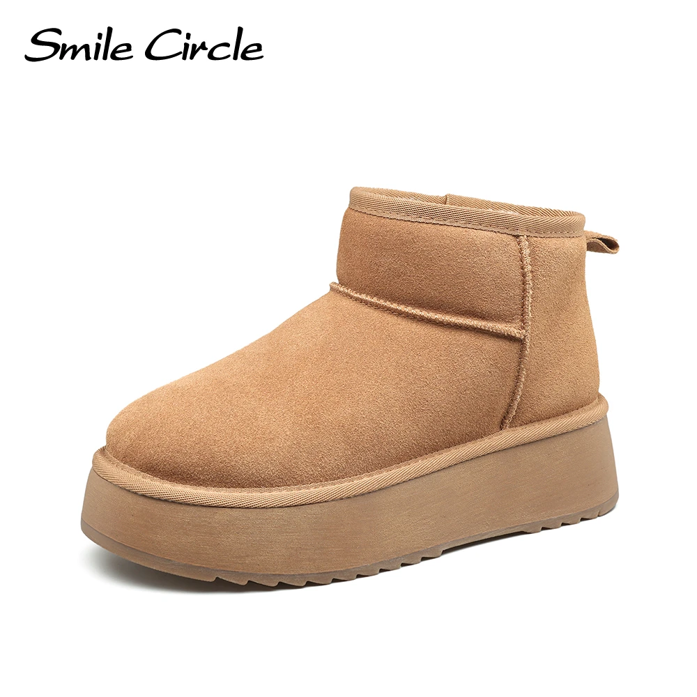 Smile Circle Snow Boots Women Round Toe Slip-on Thick Sole Boots Warm Platform Casual Shoes