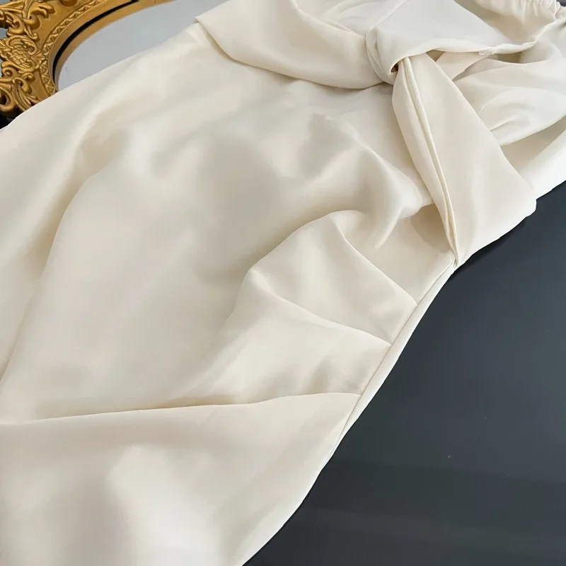 Creator God-vestido blanco con cuello Halter para mujer, falda de gama alta con cola de sirena de satén, novedad de 2023