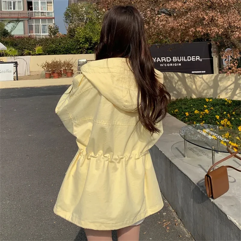 

White Windbreaker Jacket Women Spring Autumn 2025 New Korean Loose Thin Coat Hooded Outerwear Female Fashion Overwear Ladies Top
