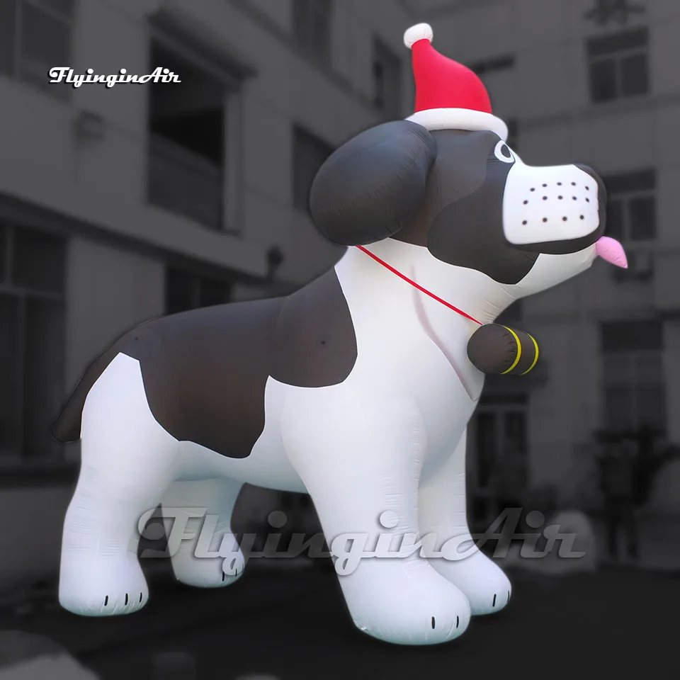 Cute Large Inflatable Christmas Dog Balloon Animal Mascot Model Air Blow Up Puppy With Red Hat For Event