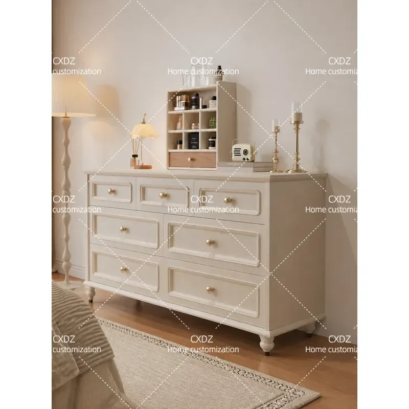 Solid Wood 5789 Chest of Drawers White Cabinet with Handles Retro Style for Bedroom Living Room Light Luxury High End Storage