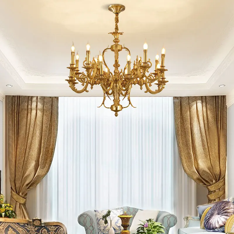 DINGFAN European Style Living Room Villa Duplex Luxury Dining Room Bedroom Copper Lamp French Vintage Brass Chandelier