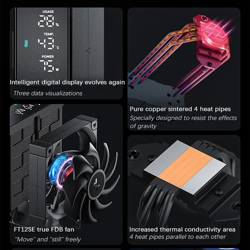 Imagen 2 del producto Enfriador de CPU DeepCool AK400 con Pantalla Digital, TDP 220W, 4 Tubos de Calor, Ventilador de 120mm, Enfriador de Aire para Procesador de CPU para LGA1700/1200/115X AM5 AM4