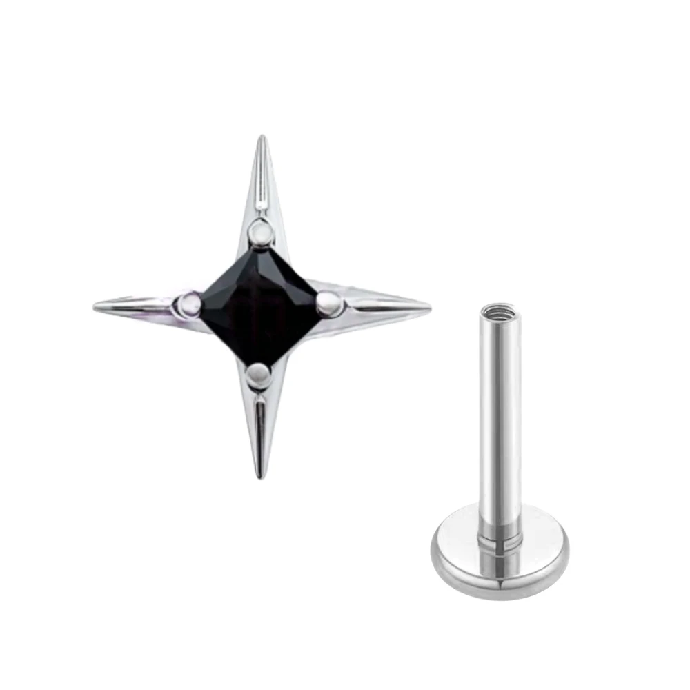 G23 Titanium CZ Square Star Labret Stud Earring