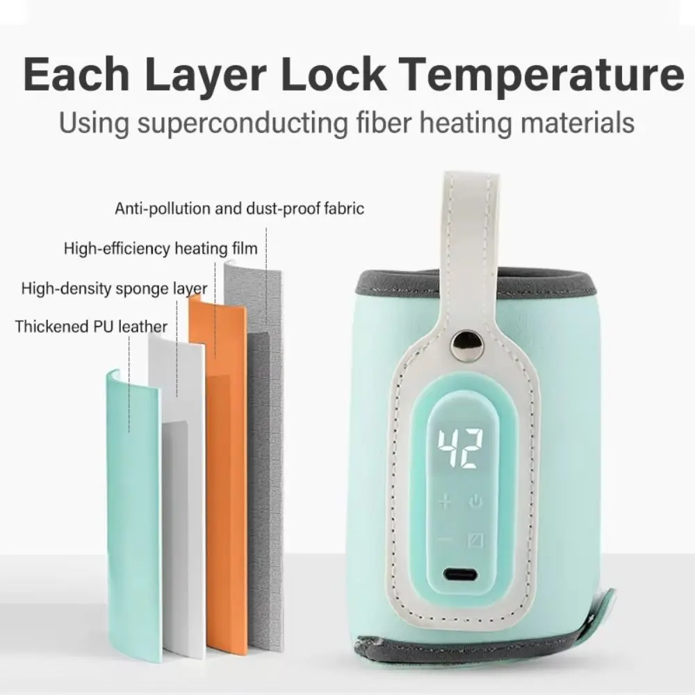 LED Display Portable Baby Bottle Warmer Temperature Adjust 24H Constant Temperature Milk Bottle Insulation Sleeve Easy To Clean