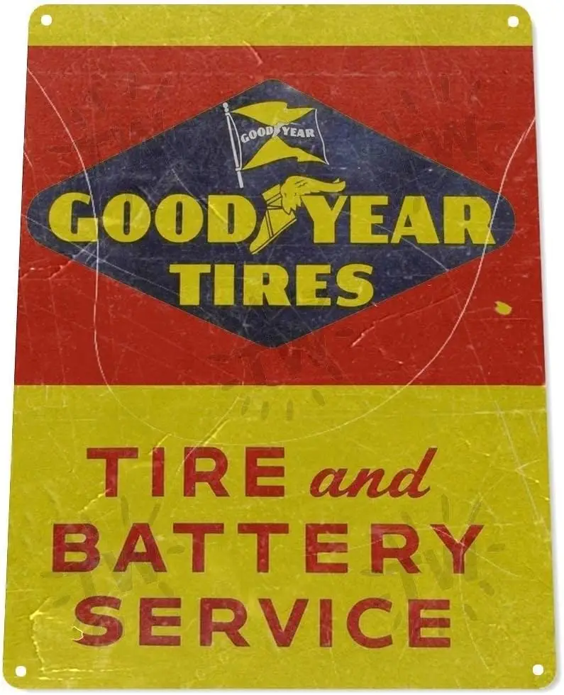 Tin Sign Tires Battery Service Oil Gas Service Auto Garage Vintage Tin Sign