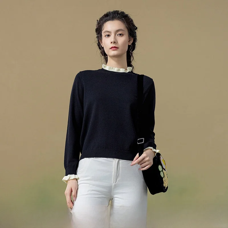 

Новый женский вязаный топ Ele для осени и зимы с цветочным узором, теплый, повседневный, стандартный крой, средней мягкости, с длинными рукавами, трикотаж