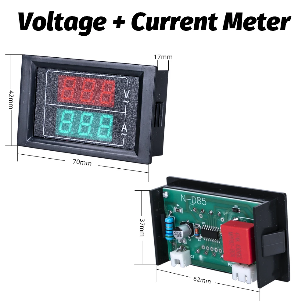 0.56\'\' Digital LED Dual Display Voltmeter Ammeter Tester Detector AC 0-100V AC60-500V Voltage Current Meters Calibrate Reading