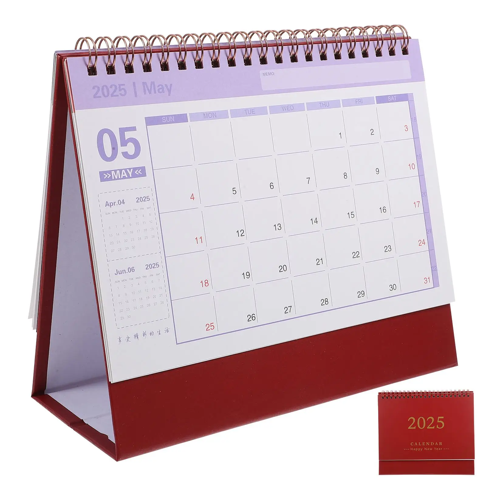 English Version Desk Calendar Calender Aesthetic Notebook Flip for Red Calander Work