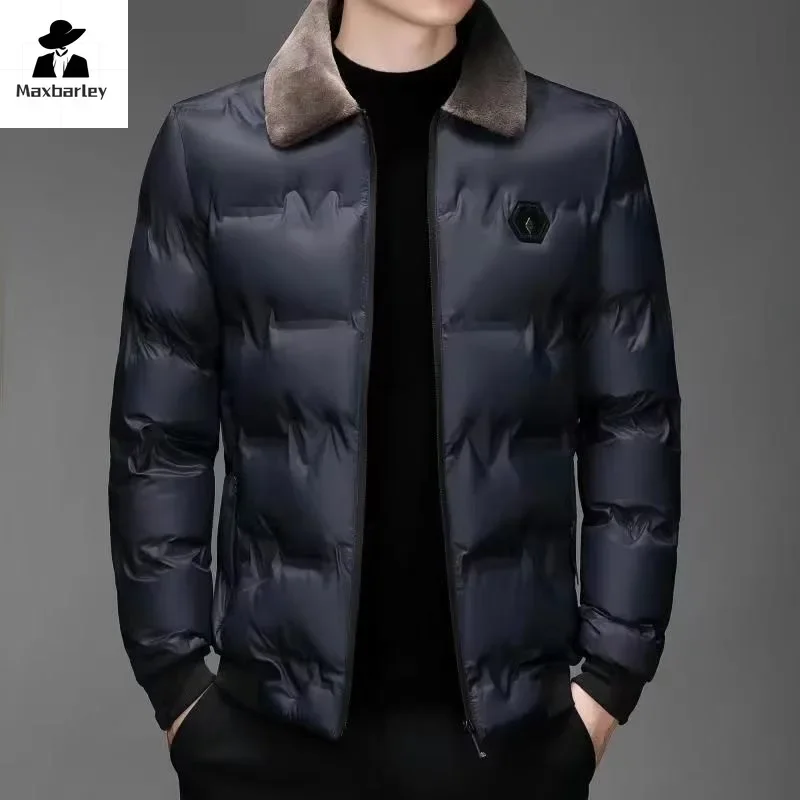 2024 Winter Jacket Men\'s high quality Business Slim-Fit Thick Windproof With fur collar Parka Casual Warm Cotton Padded Jacket