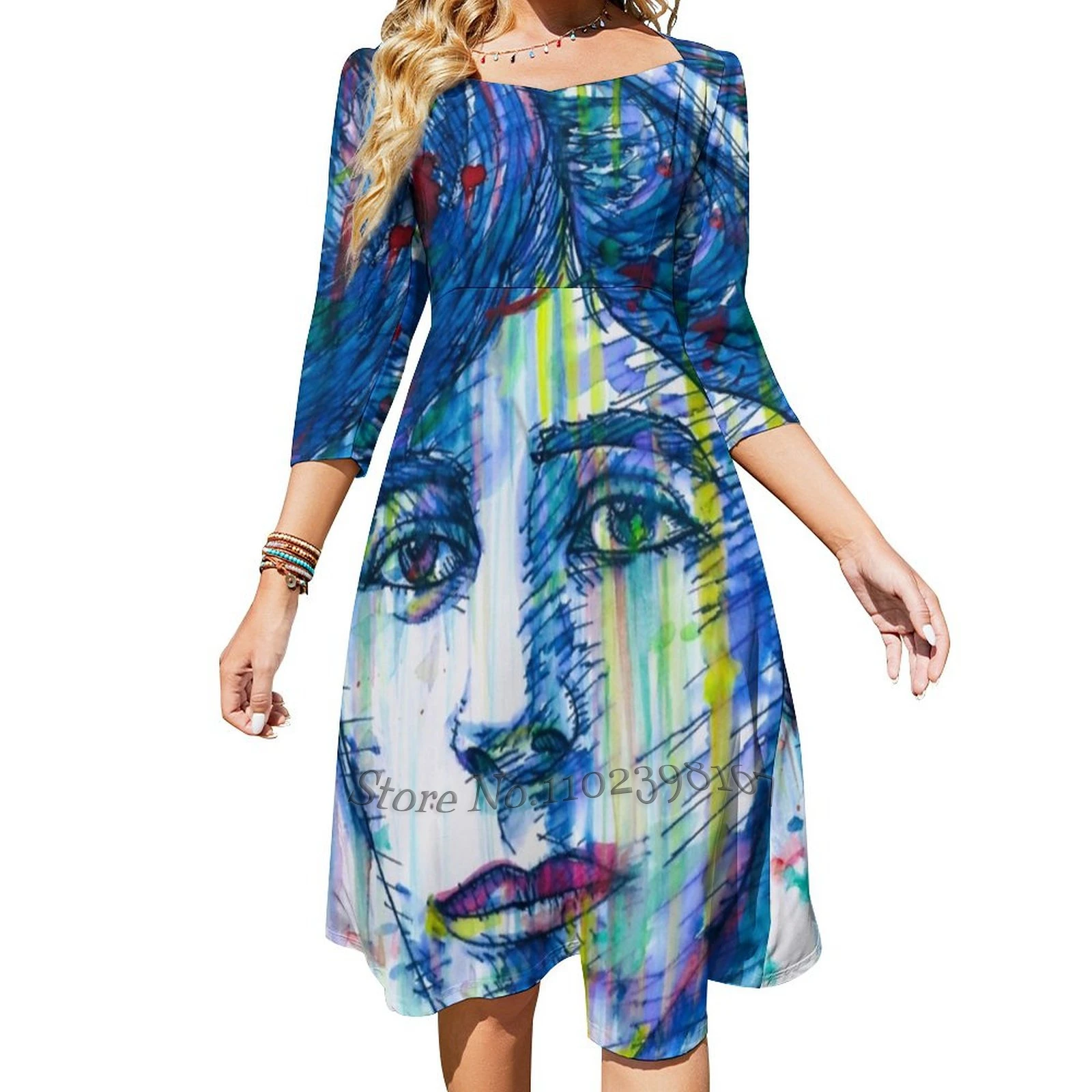 Alice Paul Watercolor And Ink Portrait Square Neck Dress Sweet Summer Dress Women Halter Print Dress Alice Paul Alice