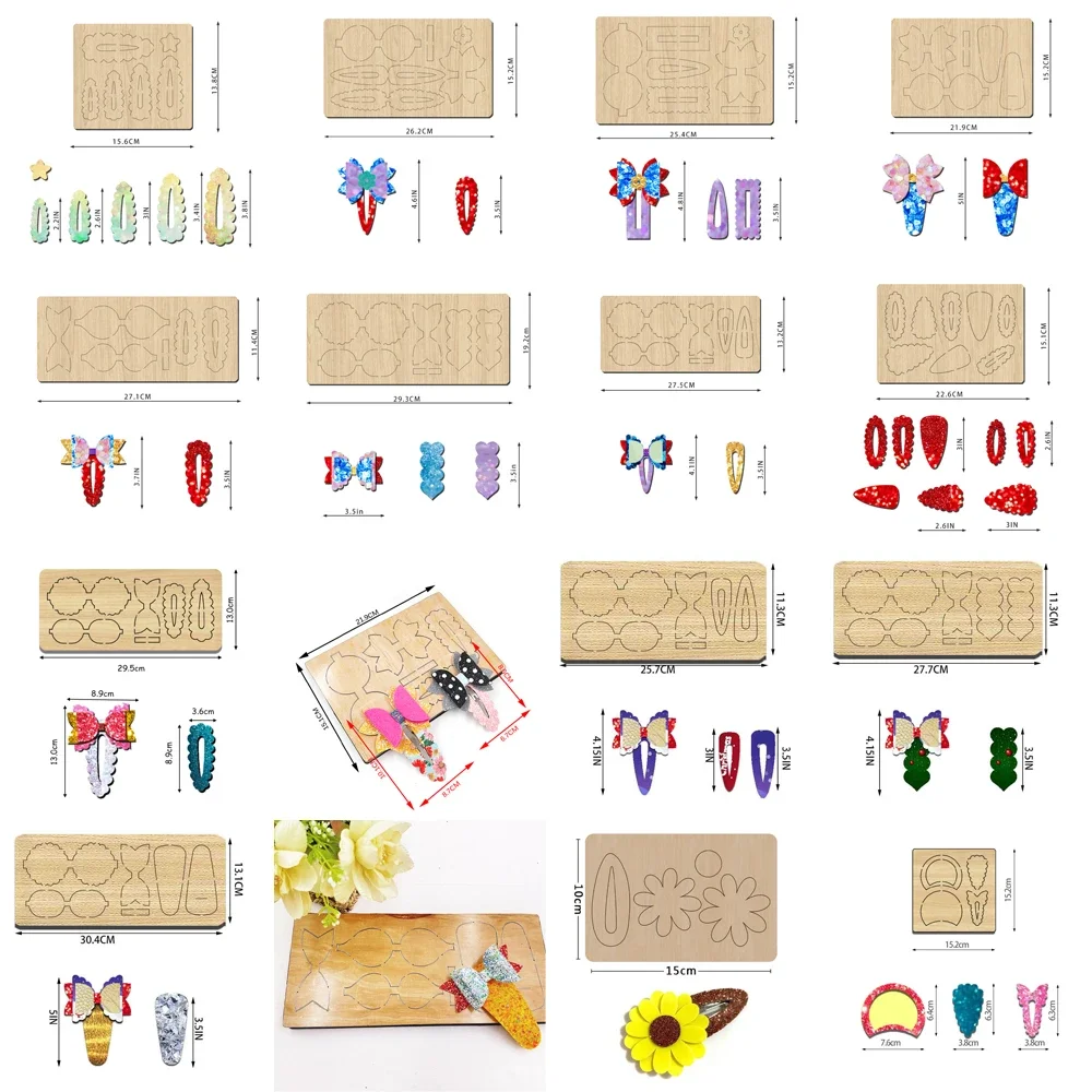 SIZZIXDIES Hairpin Clips Bows Wooden Cutting Dies for Scrapbooking Compatible with Various Machines Multi-Sized 6