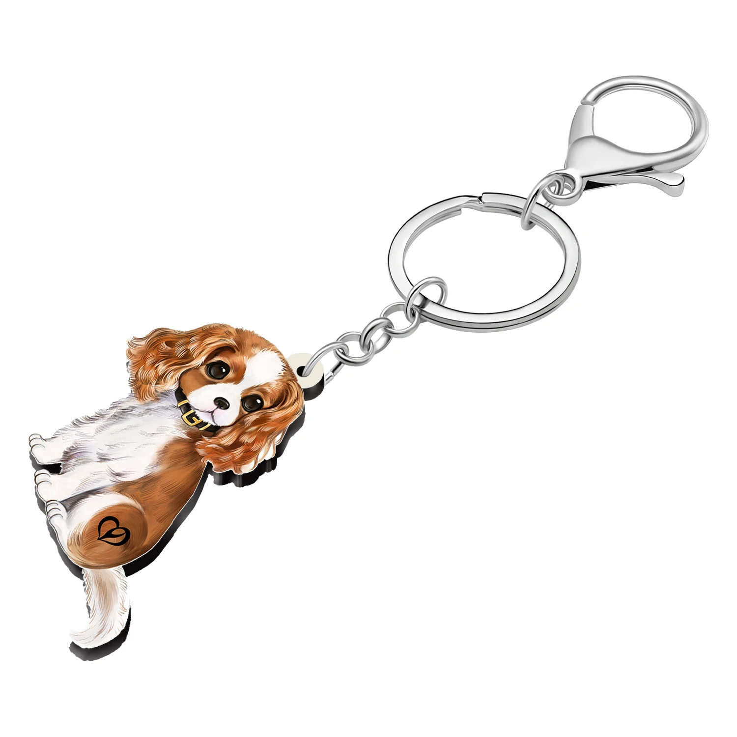 WEVENI Acrylic Gentleman Cavalier King Charies Spaniel Dog Key Chains Key Chain For Womne Kids Teen Charm Car Bag Key Gifts