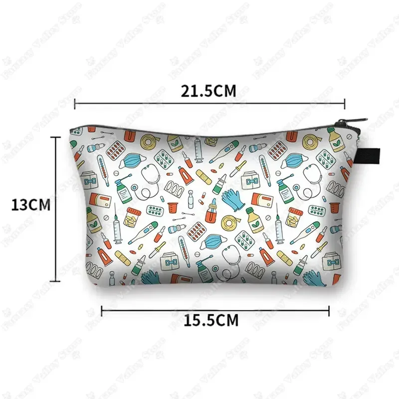 Doctor Nurse Cap Cosmetic Case Medical Stethoscope Syringe Toiletry Bag Organizer Women Cosmetic Bags ECG Hospital Makeup Bag