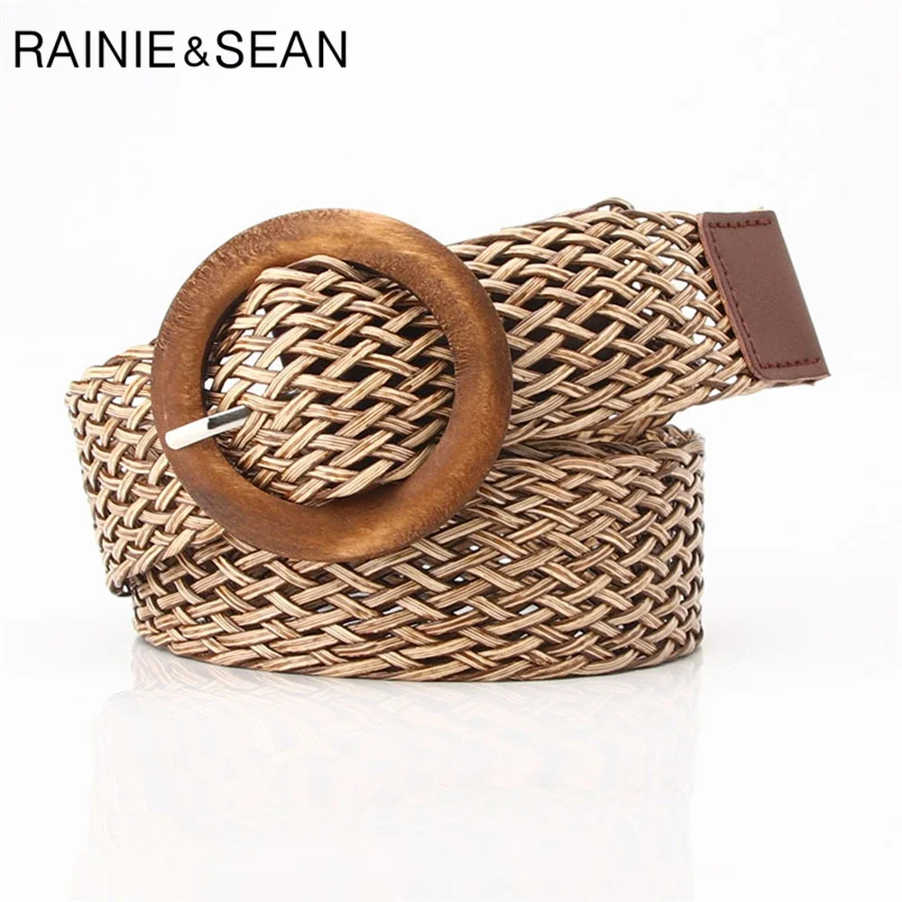 

Brown Pu Leather Knitted Women Belt Vintage Ladies Belts for Dresses Ethnic Style Khaki Female Waist Belt New Design