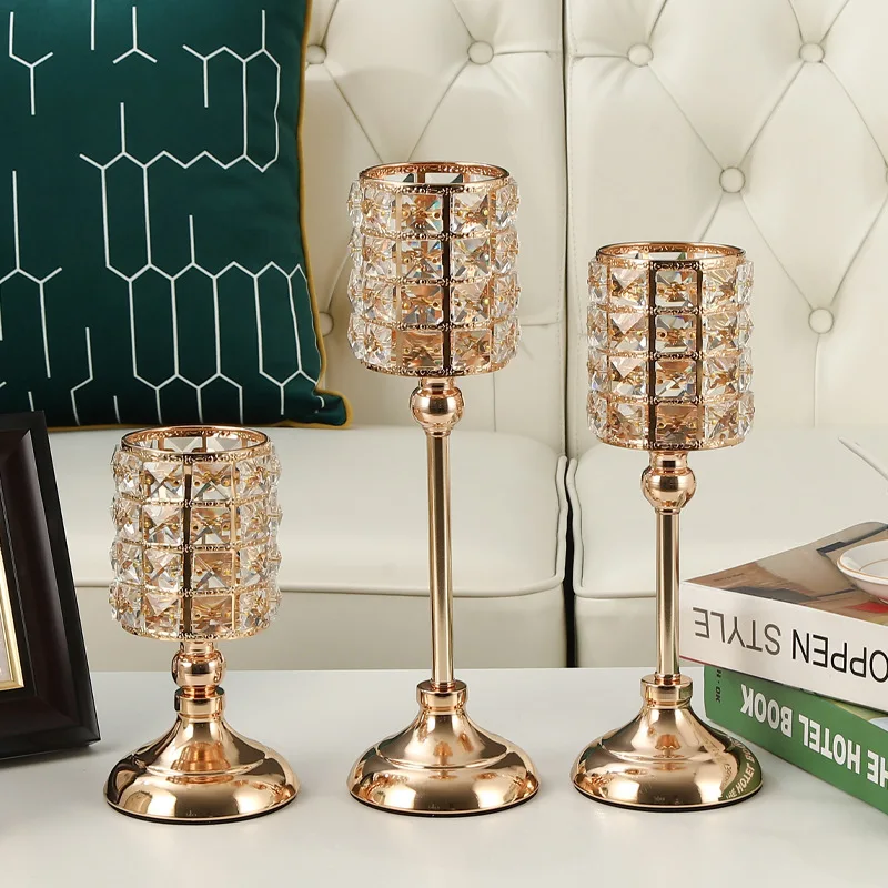 Crystal Candle Holder Modern Tealight Candlestick Home Christmas Party Candle Stand Wedding Dinning Table Centerpiece Decoration