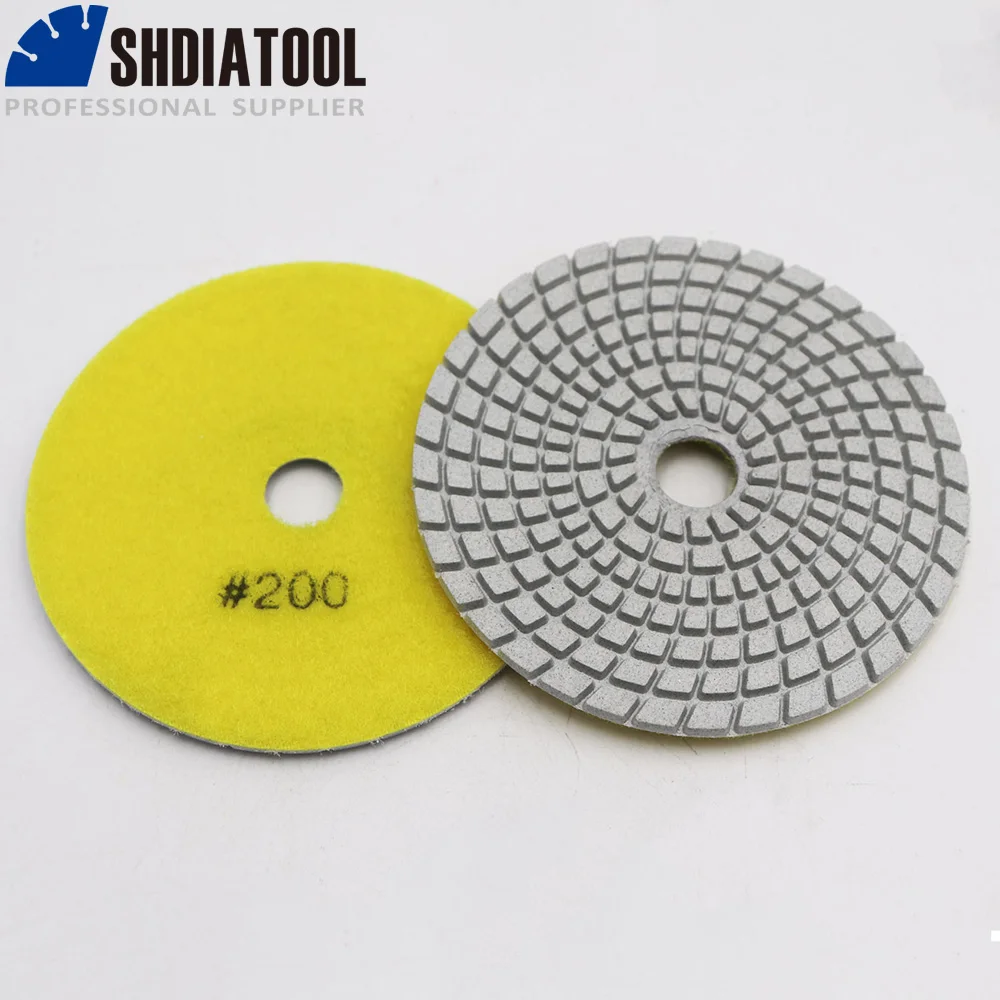 SHDIATOOL 6pcs #200 125mm Diamond Wet Polishing Pads For Stone Granite Marble White Bond Stone Flexible Sanding Discs 5 Inch