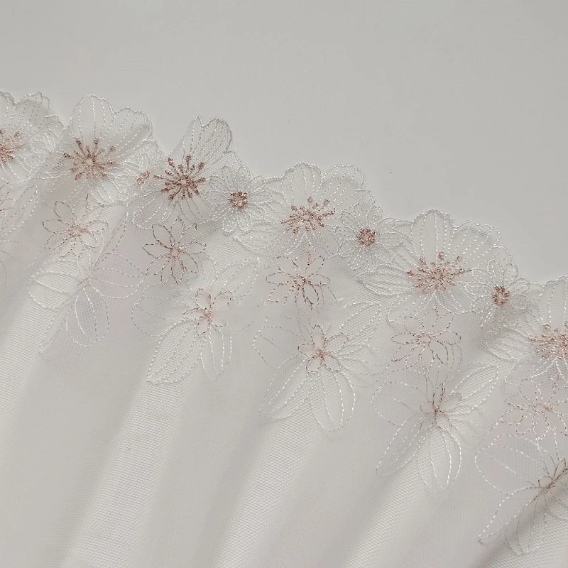 여성용 화이트 메쉬 얇은 명주 그물 란제리 액세서리, 멋진 황금 꽃 자수 레이스 트림, 레이스 원단, 2 야드