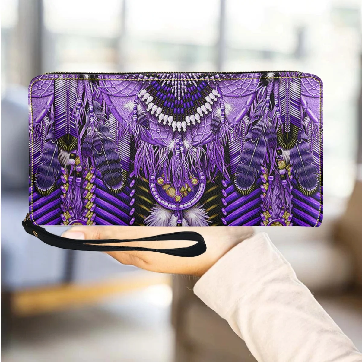 

Purple Tribal Wallet Women Luxury Leather Casual Purse for Ladies Travel Portable Card Holder Long Zipper Girls Money Bag 2023