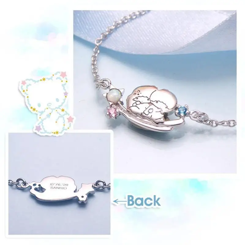 Kawaii Cute Sanrio Twin Star Silver Plated Bracelet Silver Ornament Meteor Cartoon Anime Cute Girl Birthday Gift for Children