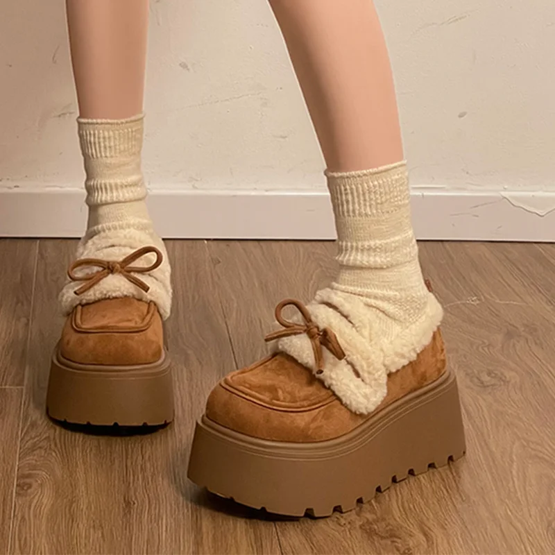 

Bow Cotton Shoes Women's High Heels Suede Warm Snow Boots Platform Casual Sport Woman Boots 2025 New Brand Comfort Mujer Zapatos