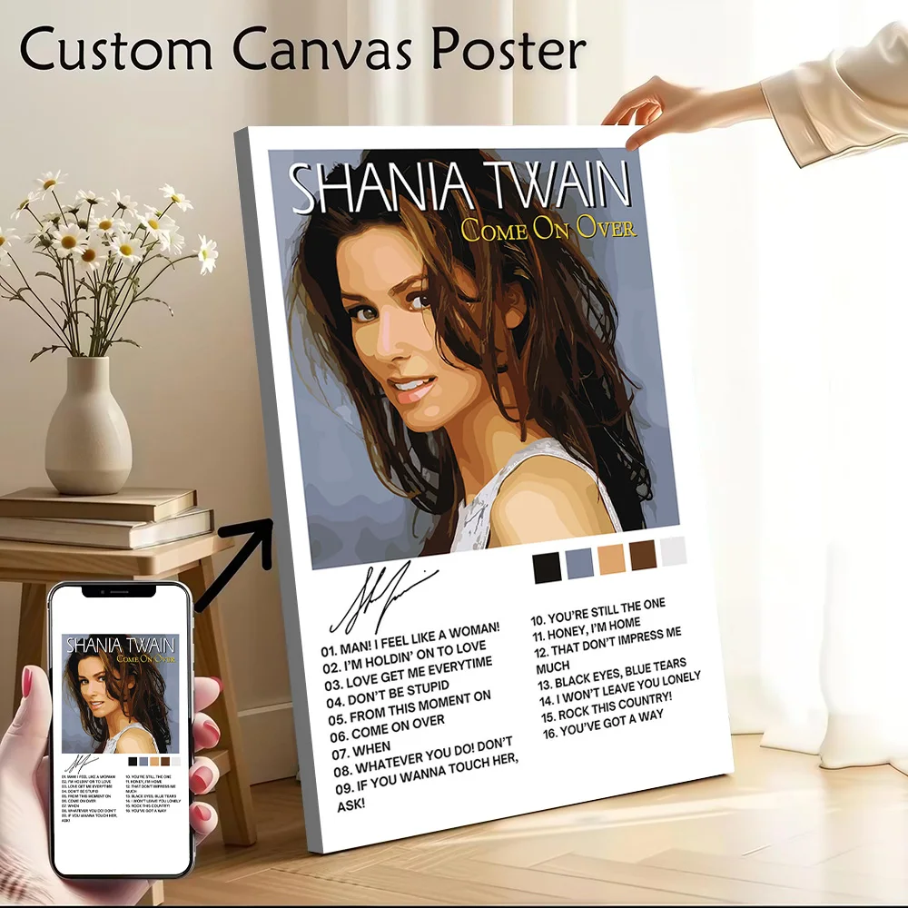 Shania Twain Come On Over Printed Canvas Wall Art Customizable Paintings Poster Perfect Gift for Decorative Picture Decor Room