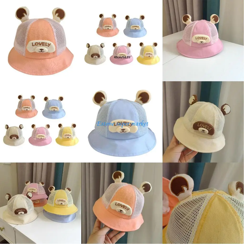 

090B Baby Sun Hat Infant Bucket Hat Cartoon Bear Toddler Mesh Hat Outdoor Headwear