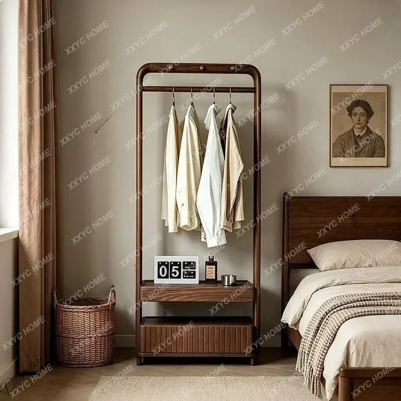 XX Mid-Century Round Corner Vertical Coat Rack Solid Black Walnut Entryway Storage Floor Stand Bedroom Clothes Hanger