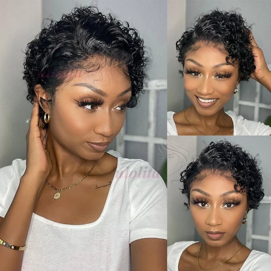 Pixie Cut Perücke Echthaar Kurz Lockig 13x4 Lace Frontal Perücken Echthaar Kurzer Bob Brasilianische Echthaarperücken für Schwarze Frauen – Detail 8