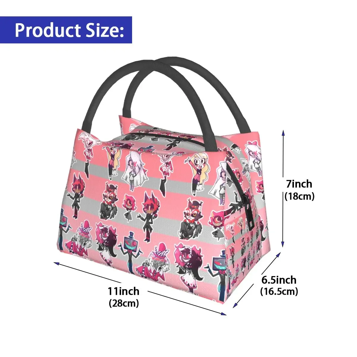 Funny Anime Characters Lunch Bag Cute Aesthetic Lunch Box Travel Portable Zipper Tote Food Bags Print Cooler Bag