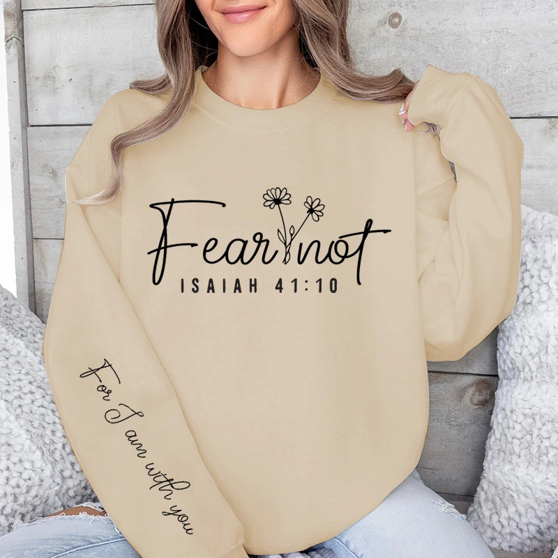 Fear Not Print Pullover Sweatshirt Relaxed Fit Long Sleeve Crew Neck Sweatshirts for Women Casual Daily Wear Outdoor Activities