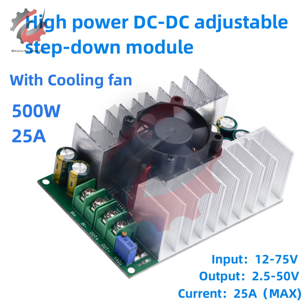 500W High Power Step-Down Power DC-DC Buck Converter Supply Module 12-75V To 2.5-50V 25A Adjustable Regulated Power Supply Board