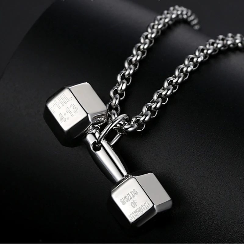 Dumbbell Necklace 925 Silver Men's Pendant Hip Hop Women's Gym Personality Pendant Bully Boys Barbell Gift Chain