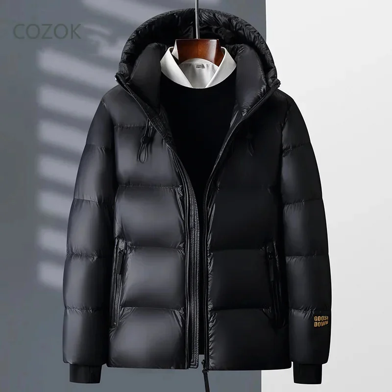 COZOK Black Gold and Goose Down Short Jacket Designer Clothes Men Padded 2025 Warm Man Winter Coat Casual Sack