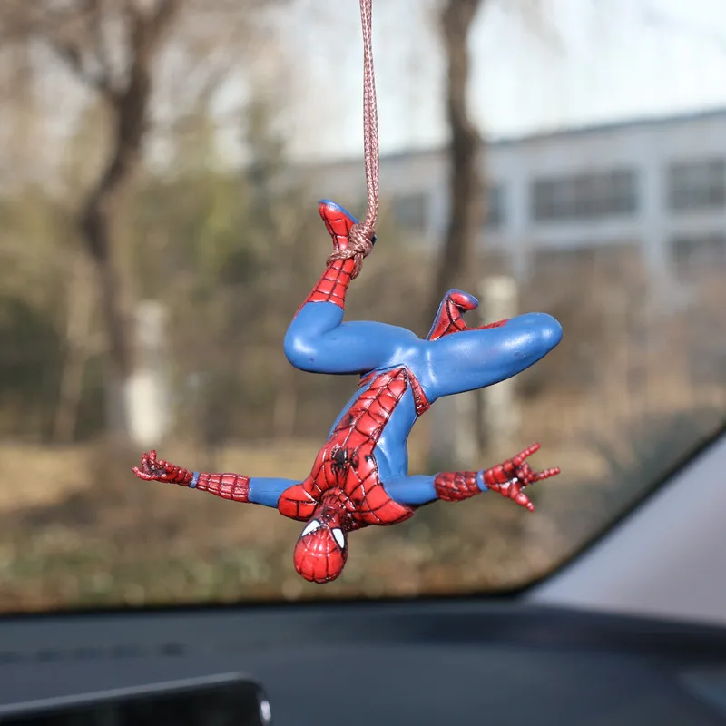Marvel Spider Man จี้รถฮีโร่ Avengers การ์ตูน Action Figure กระจกมองหลังหนัง PU Lanyard อุปกรณ์เสริมของขวัญ