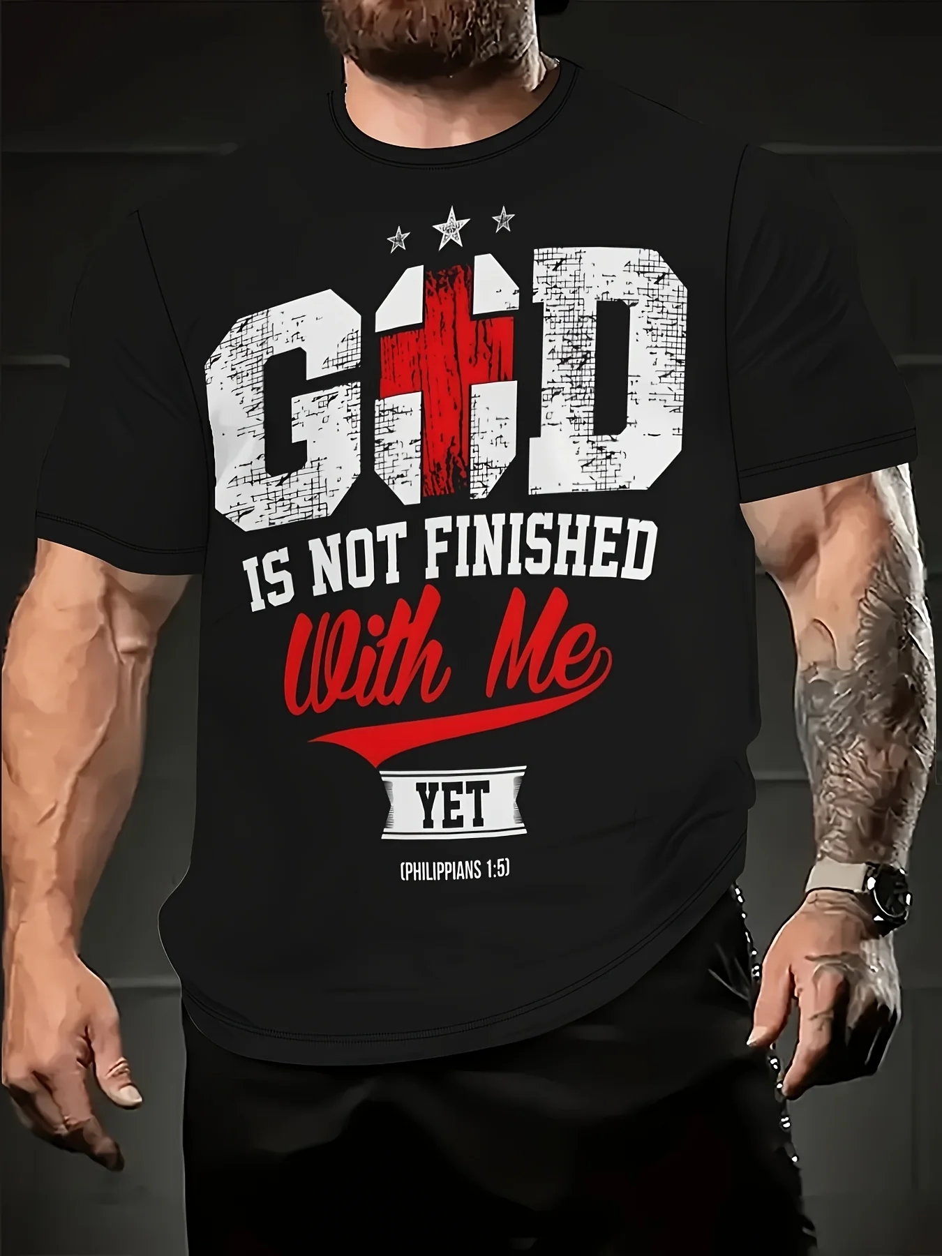 God Inspired Information T-shirt Print Casual Comfortable Fabric Fashion Plus Size "God Hasn't Finished My Job Yet"